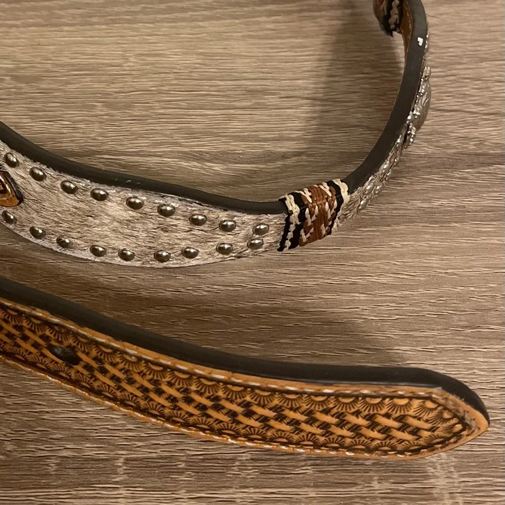 Nocona Genuine Leather Brown and Silver Unisex Western Belt 28